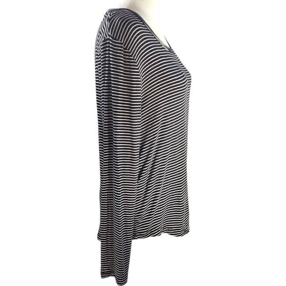 Double Zero Black White Striped Long Sleeve Top Sz L Womens Blouse Stretchy Tee - Picture 3 of 6
